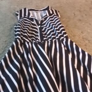 Striped Collared Button-Up Shirt Dress Black White